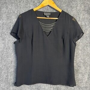 Spenser Jeremy Shirt Women L Black 100% Silk Chain Detail Elegant Date Night